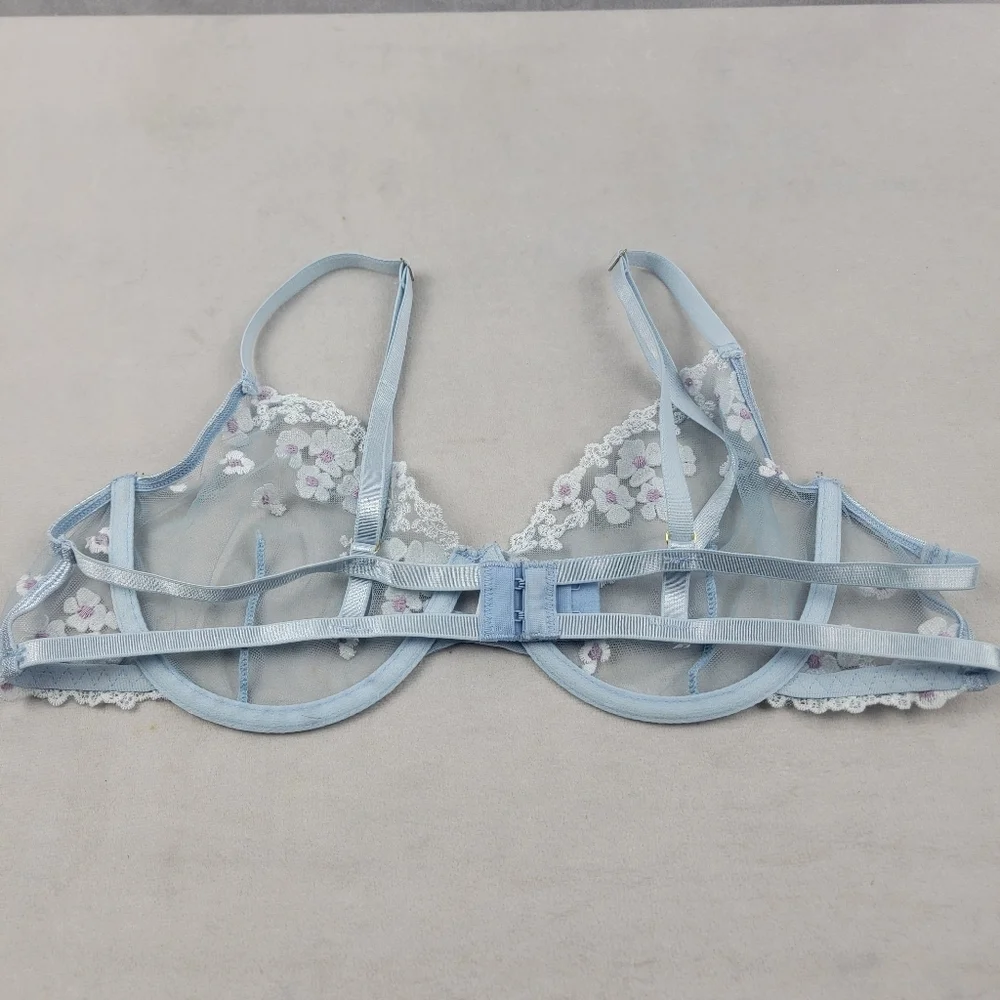 Sheer caged embroidered flower underwire bra Size XL - Picture 3 of 4